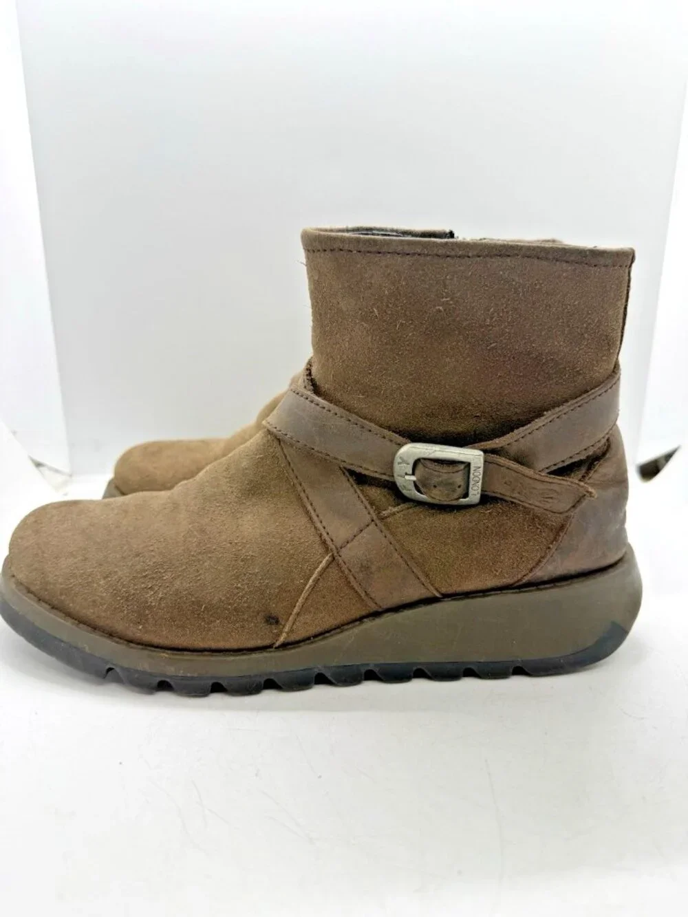 Fly London Sake Fly Ankle Women's Boots Booties Brown Suede Strap Sz EU 39 US 8